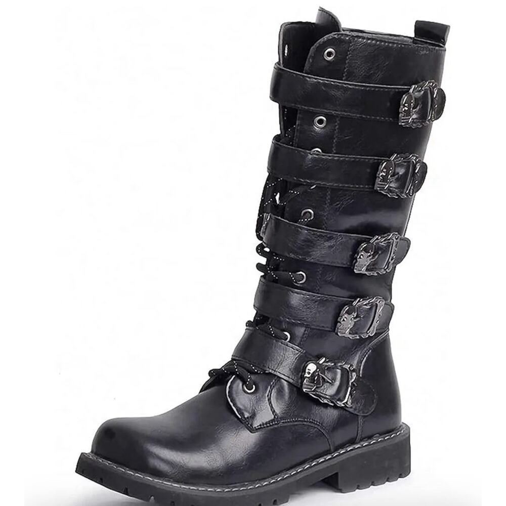 Men’s Leather Motorcycle Long Boots With Zipper